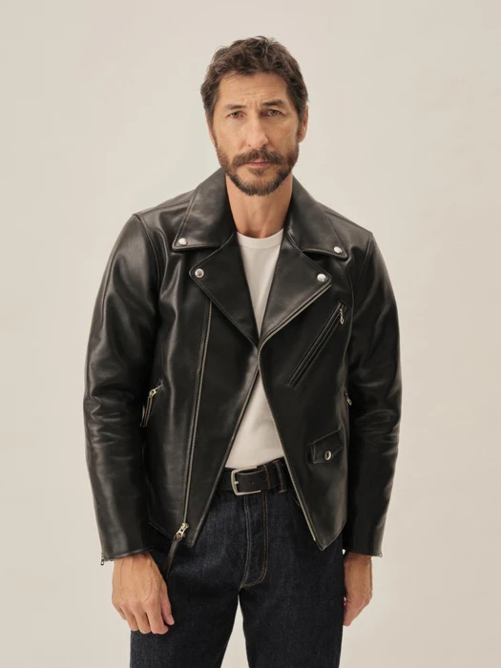 Buck Mason Black Leather Bruiser Moto Jacket • XXL